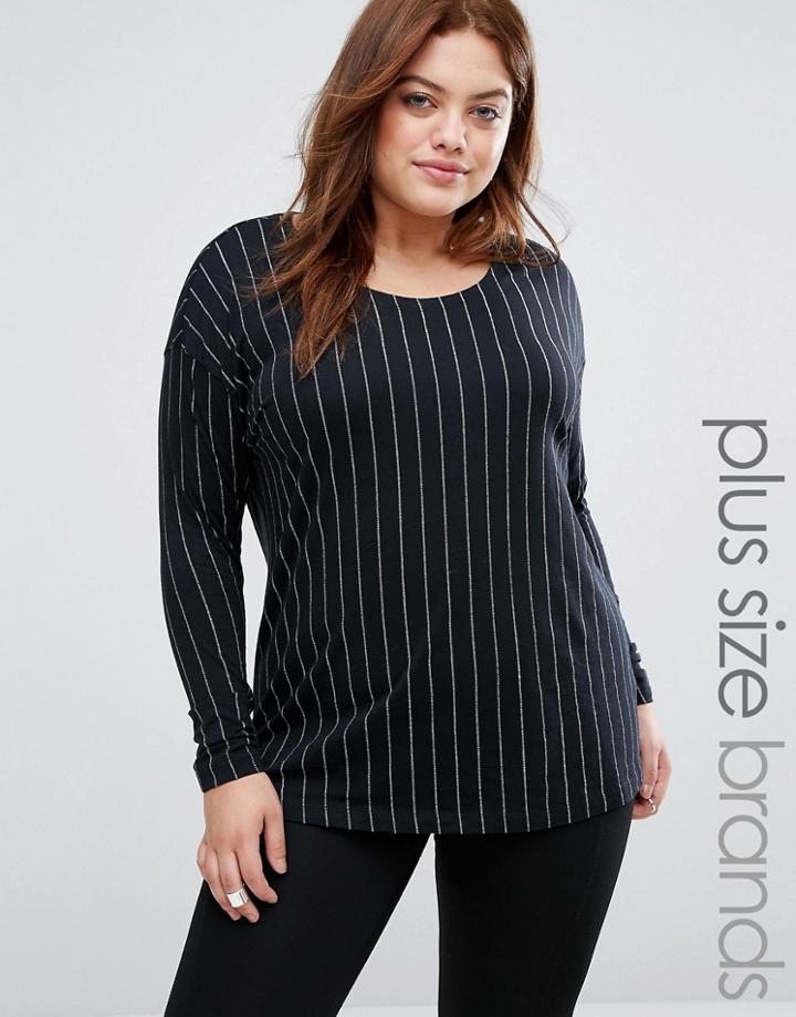 Junarose Pinstripe Long Sleeve Woven Top - Black