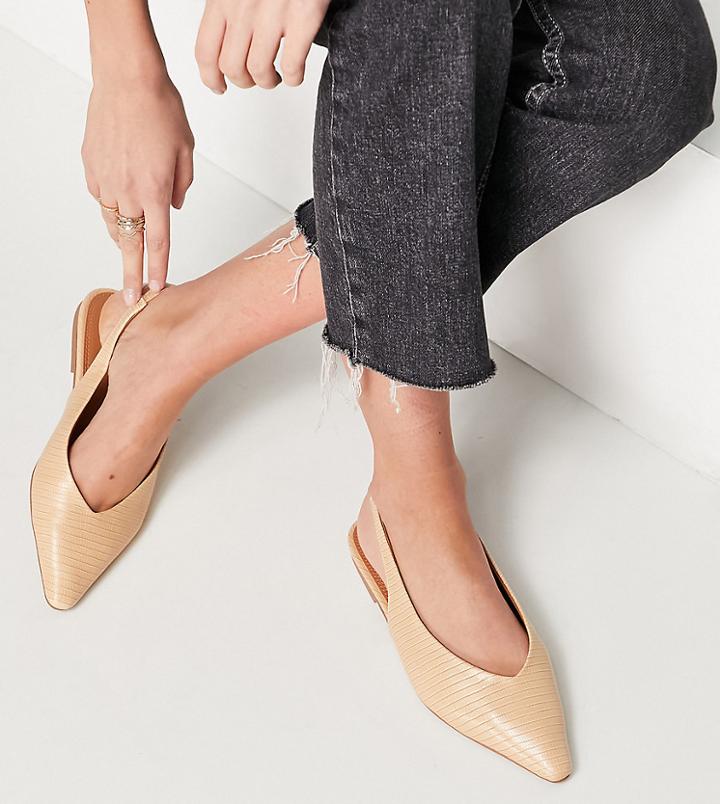 Asos Design Wide Fit Lacy Slingback Ballet Flats In Beige Mock Lizard-neutral