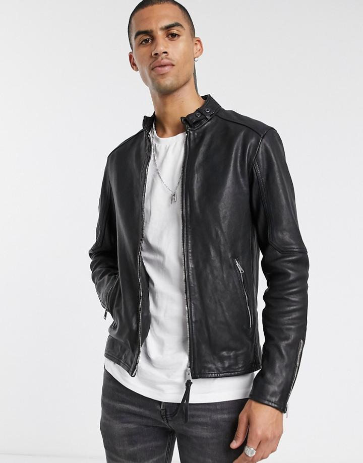 Allsaints Cora Slim Fit Zip Through Leather Jacket In Black