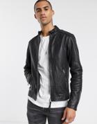 Allsaints Cora Slim Fit Zip Through Leather Jacket In Black
