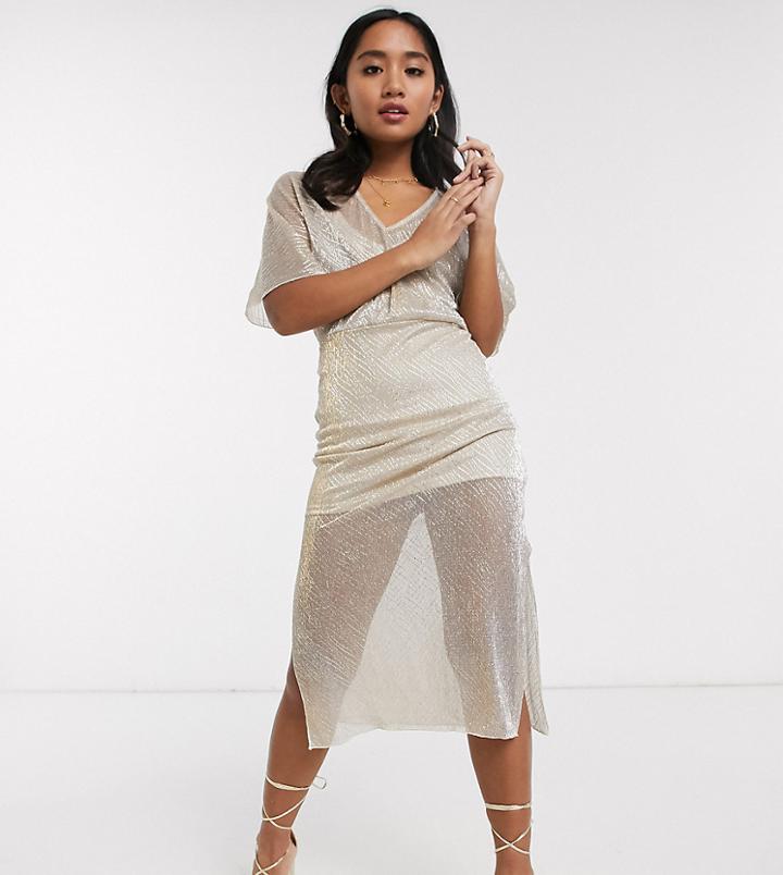Miss Selfridge Petite Mini Dress With Belt In Gold