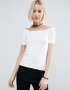 Asos Off Shoulder Top With Short Sleeve - White