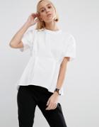 Asos Cotton Pephem Top With Rib Neck - White