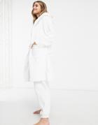 Loungeable Luxury Fleece Hooded Robe With Satin Trim In White