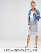 Asos Maternity Jersey Skirt With Stripe Woven Hem - Gray