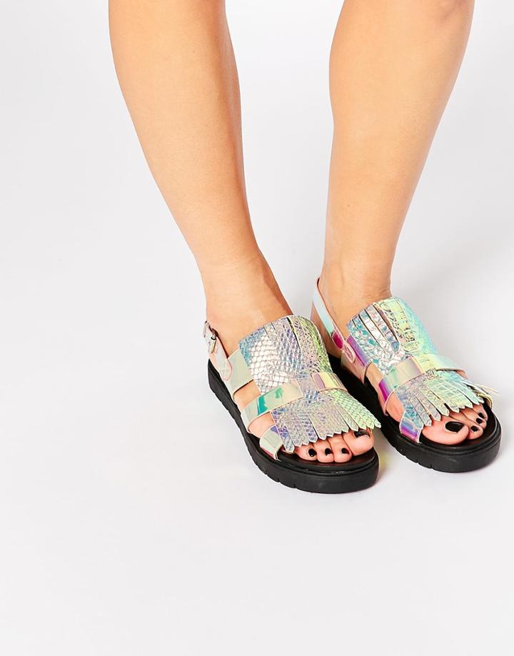 Lost Ink Noval Iridescent Fringe Flat Sandals - Rose Gold