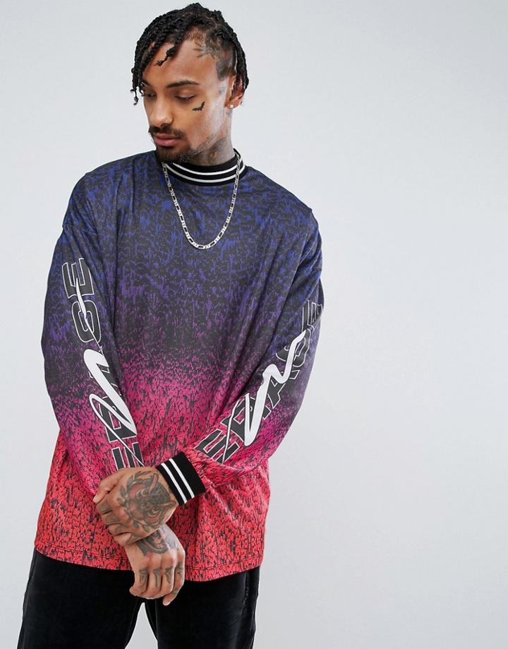 Asos Oversized Long Sleeve T-shirt With Ombre Print And Tipped Turtleneck - Multi