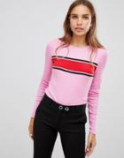 New Look Chest Stripe Long Sleeve Top - Pink