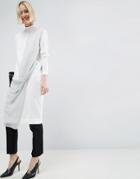 Asos White Knit Midi Dress With Chiffon Twist Detail - Multi