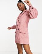 Saint Genies Corduroy Puff Sleeve Blazer Dress In Rose-pink