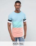 Asos Tall Muscle Longline T-shirt In Pastel Color Block - Green