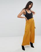 Asos Utility Wide Leg Pants With Paperbag Waist - Yellow