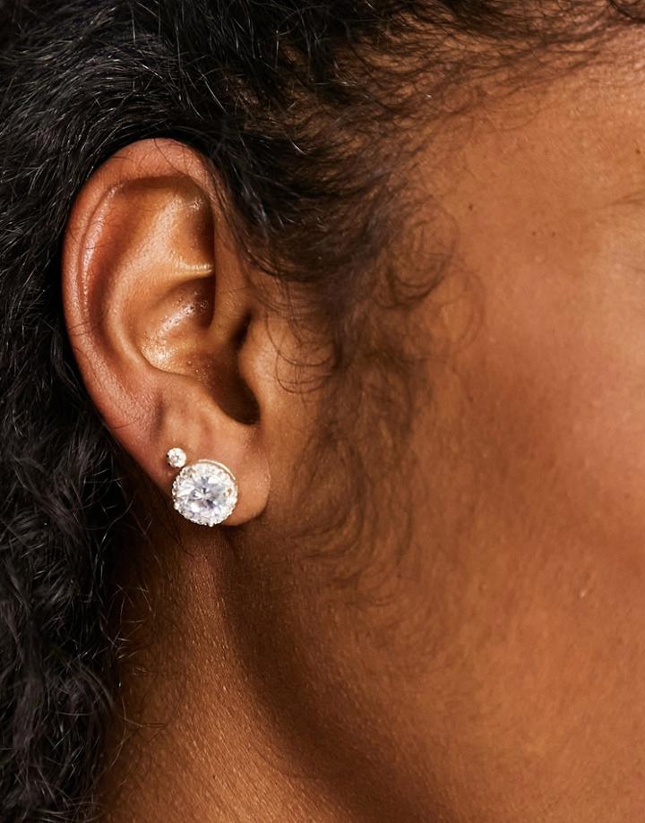 River Island Cubic Zirconia Halo Stud Earrings-silver