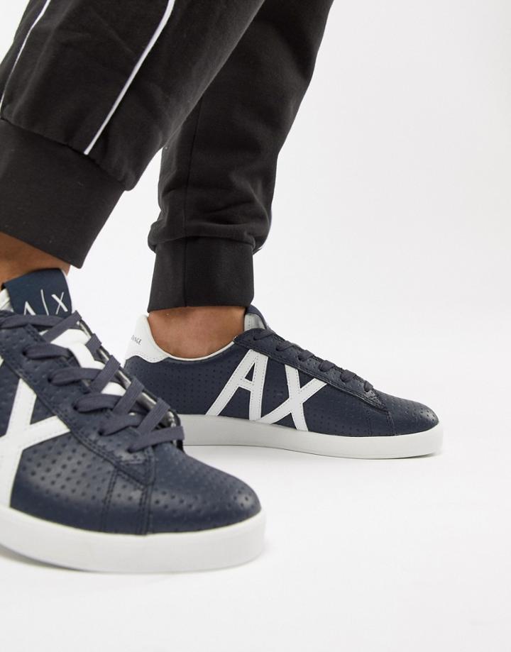 Armani Exchange Leather Logo Sneaker In Navy - Navy