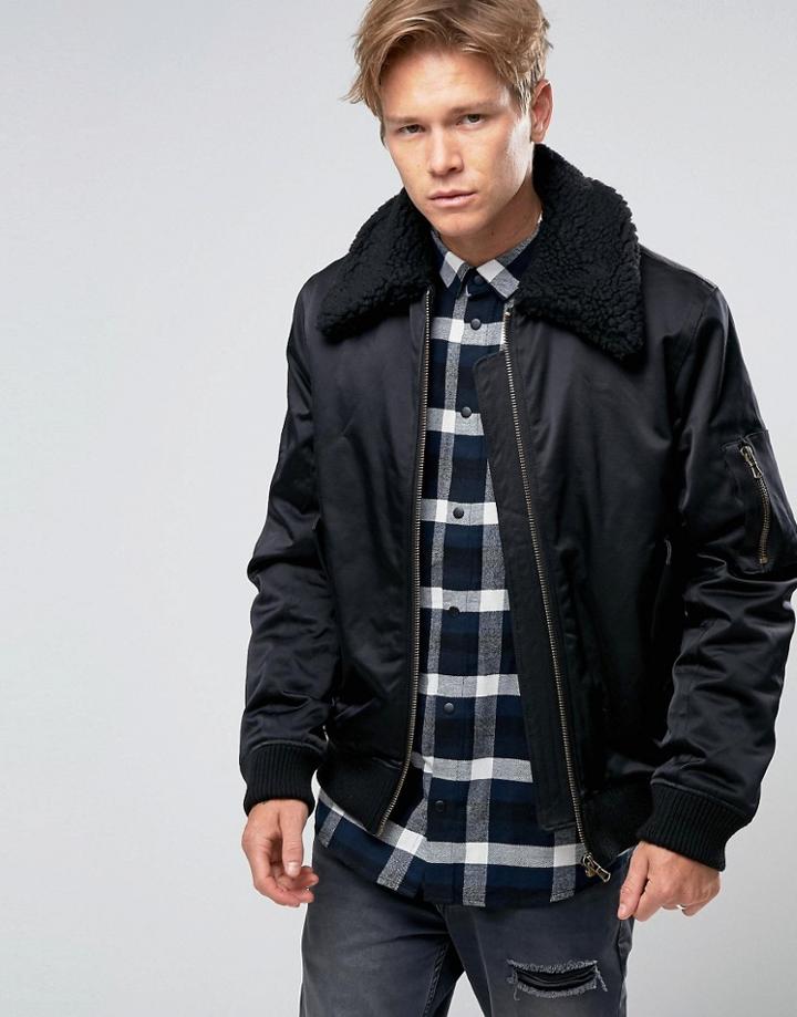 Weekday Pile Fleece Collar Bomber Jacket - Black