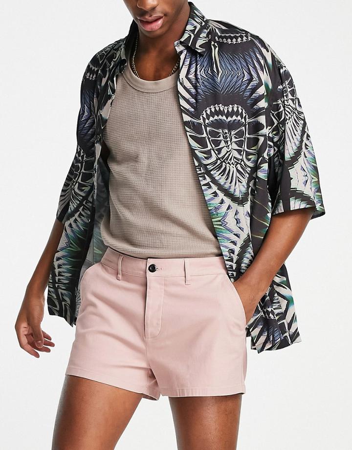 Asos Design Slim Chino Shorter Shorts In Pink