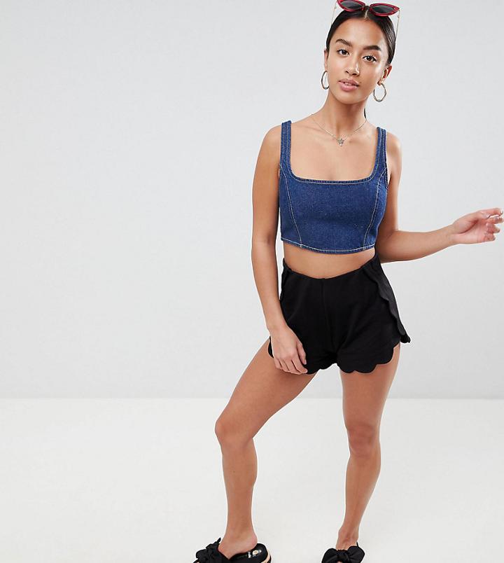 Asos Design Petite Scallop Hem Jersey Shorts - Black
