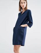 Selected Relaxed Dress With Pockets - Dark Sapphire