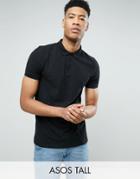 Asos Tall Pique Polo Shirt In Black - Black