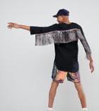 Asos Design Tall Festival Regular Fit Longline Shirt With Rainbow Tassles - Black