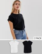 Asos Design T-shirt In Boyfriend Fit With Rolled Sleeve And Curved Hem In 2 Pack Save - Multi