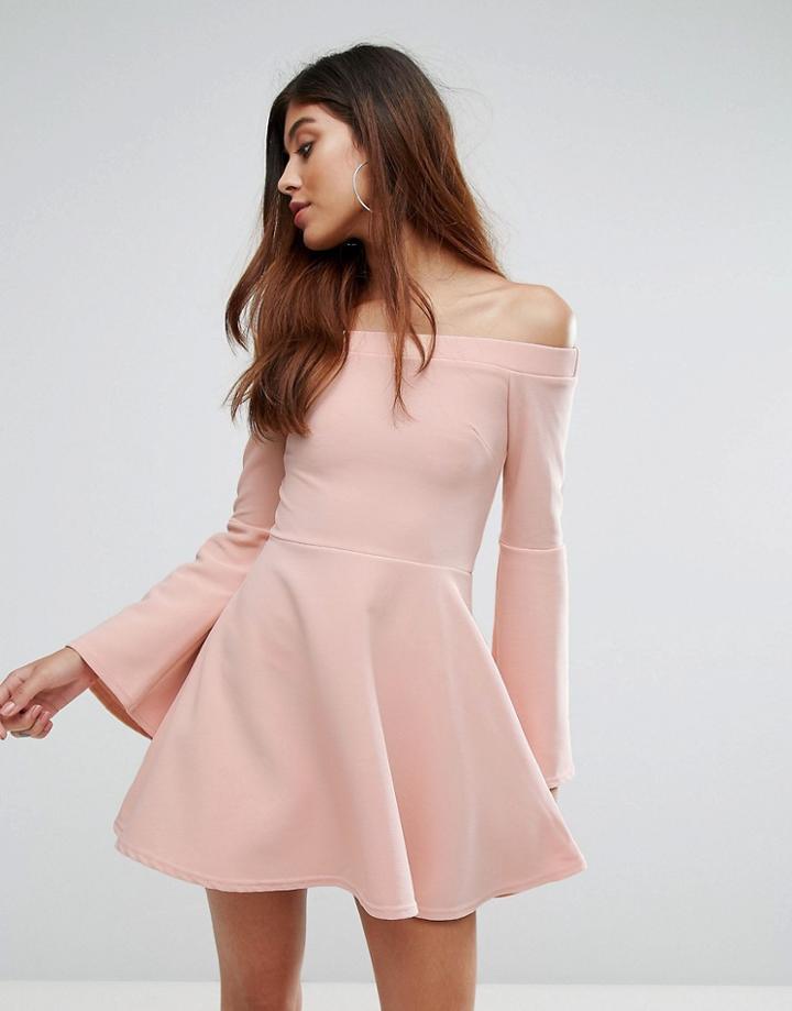 Oh My Love Off The Shoulder Skater Dress - Pink