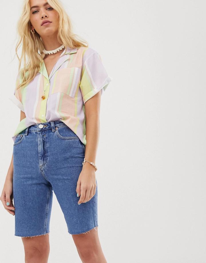 Asos Design Recycled Denim Farleigh High Rise Longline Shorts In Blue