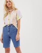Asos Design Recycled Denim Farleigh High Rise Longline Shorts In Blue