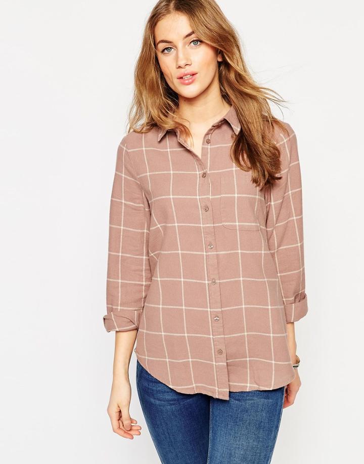 Asos Boyfriend Shirt In Taupe And Cream Check - Multi