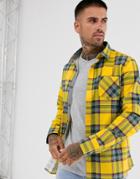 Brave Soul Plaid Check Flannel Shirt In Mustard