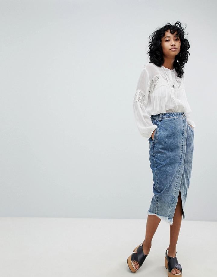 One Teaspoon Mid Length Denim Skirt - Blue