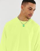 Asos Design Oversized Long Sleeve T-shirt With In Washed Neon Yellow - Yellow