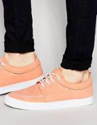 Asos Lace Up Sneakers In Peach Faux Suede - Peach