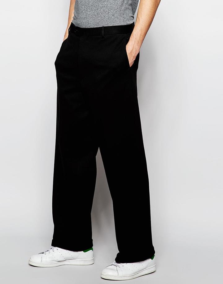 Asos Wide Leg Trousers In Black Jersey - Black