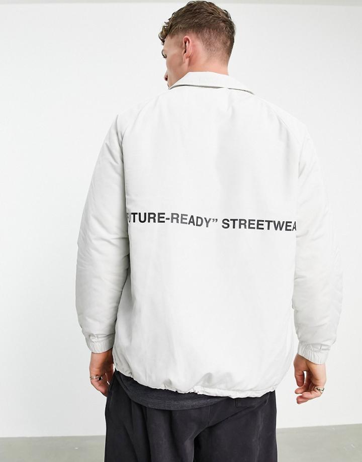 Bershka Coach Jacket With Back Print Logo In Ecru-neutral