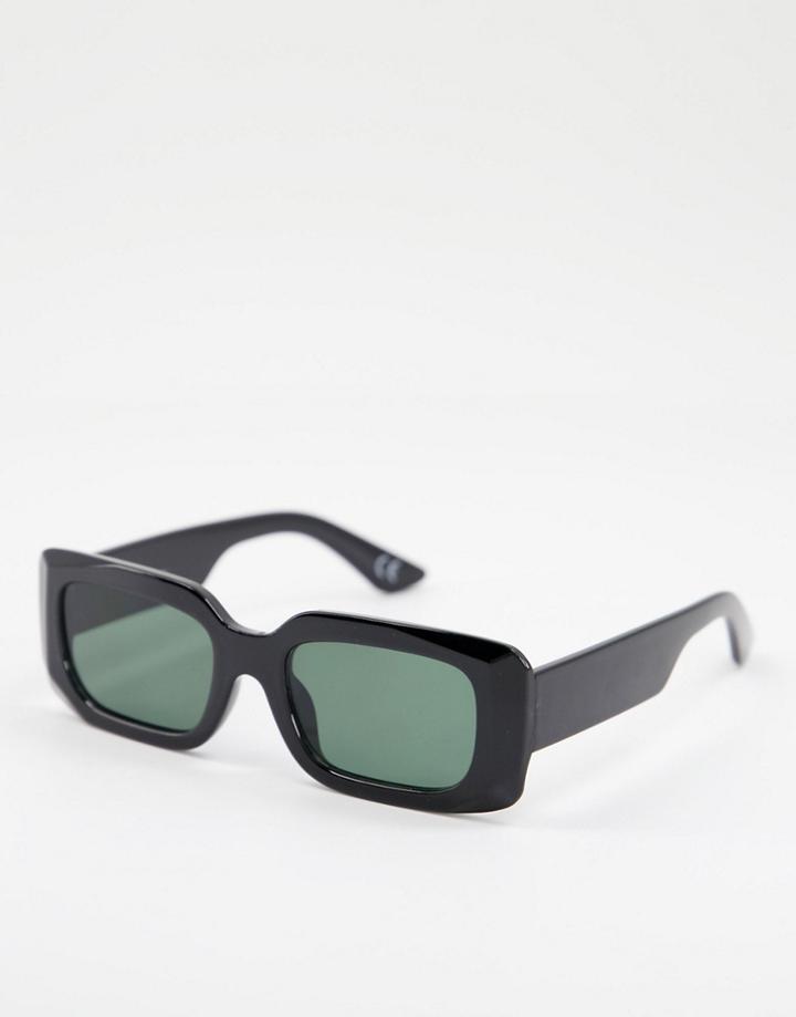 Asos Design Recycled Frame Bevel Detail Mid Square Sunglasses In Shiny Black