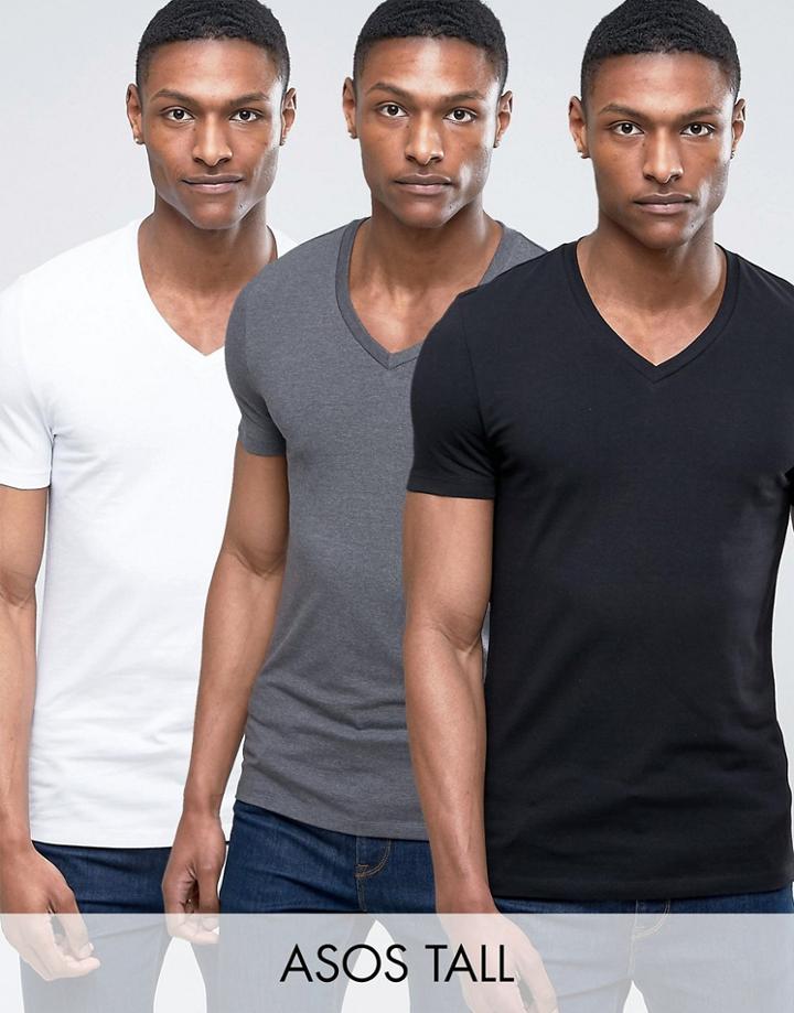 Asos Tall Muscle Fit V Neck T-shirt 3 Pack Save - Multi