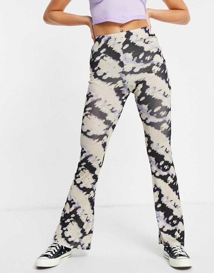 Topshop Tie Dye Flared Pant In Navy