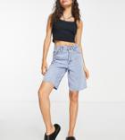 Topshop Petite Long-line Editor Recycled Cotton Blend Shorts In Bleach-blue