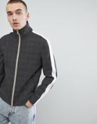 Asos Design Slim Smart Track Jacket In Black Micro Check With Side Stripes - Black
