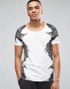 Asos T-shirt With Scoop Neck And Bird Print Side Placement - Off White