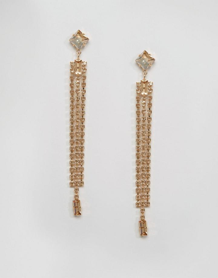 Krystal Swarovski Crystal Long Multi Strand Slash Earrings - Gold
