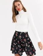 Lipsy High Neck Button Sleeve Sweater In Ivory-white