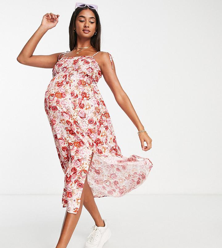 Missguided Maternity Cami Midi Dress In Floral-multi