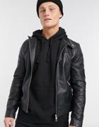 Asos Design Leather Racer Jacket In Black