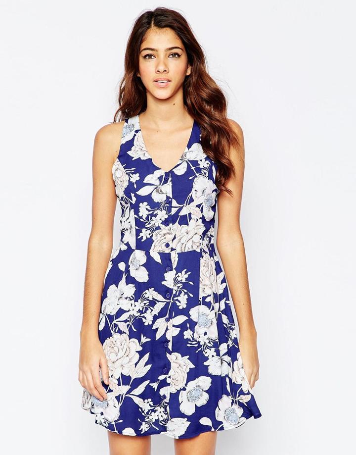 Parisian Button Through Tea Dress - Navy