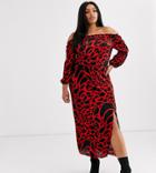 Asos Design Curve Leopard Print Bardot Plisse Midi Dress-multi