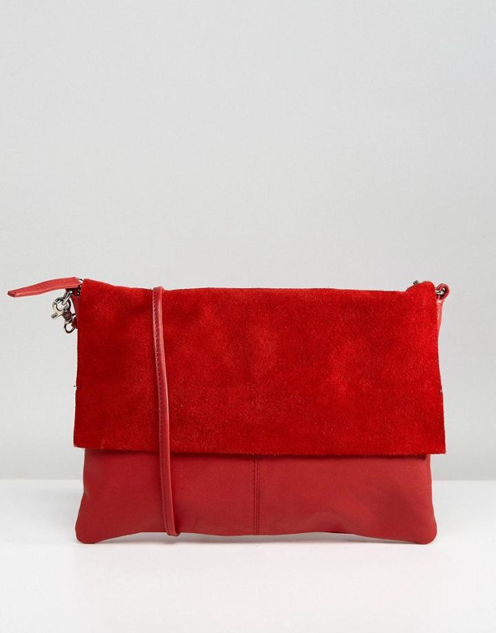 Asos Leather And Suede Soft Cross Body Bag With Detachable Strap - Red