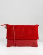 Asos Leather And Suede Soft Cross Body Bag With Detachable Strap - Red