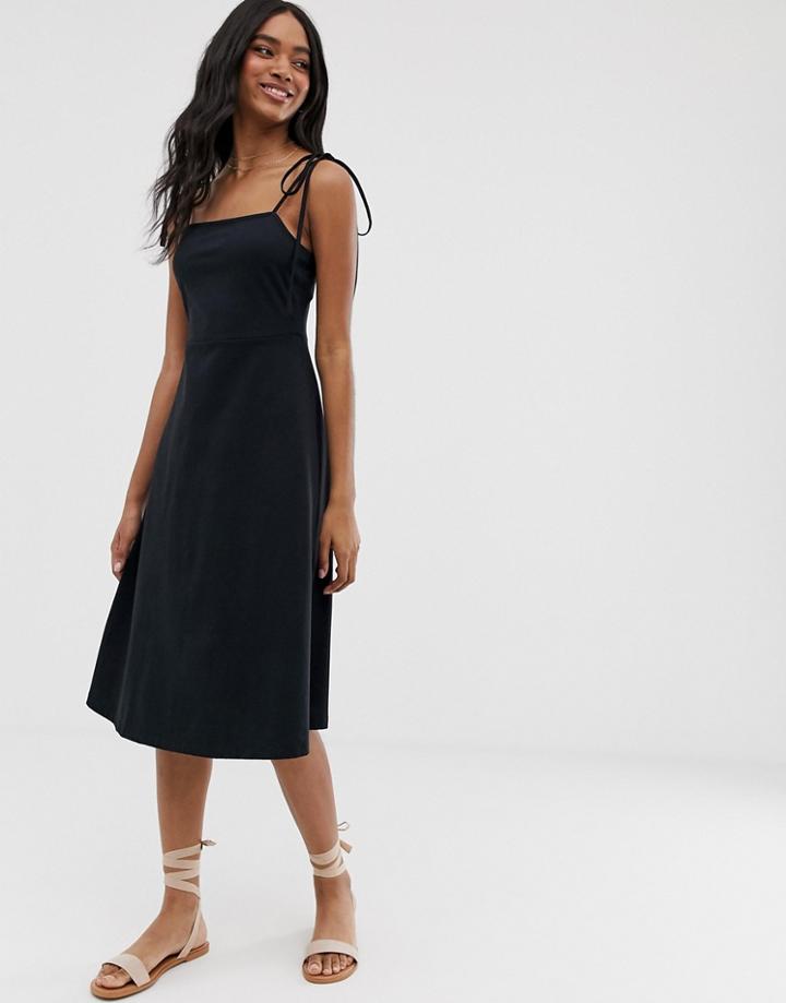 Asos Design Tie Strap Midi Sundress - Black